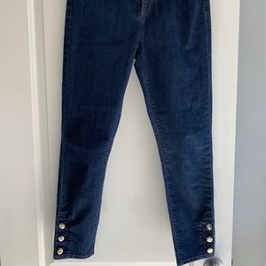 Loft Ankle Skinny Jeans with Gold Buttons at Ankle